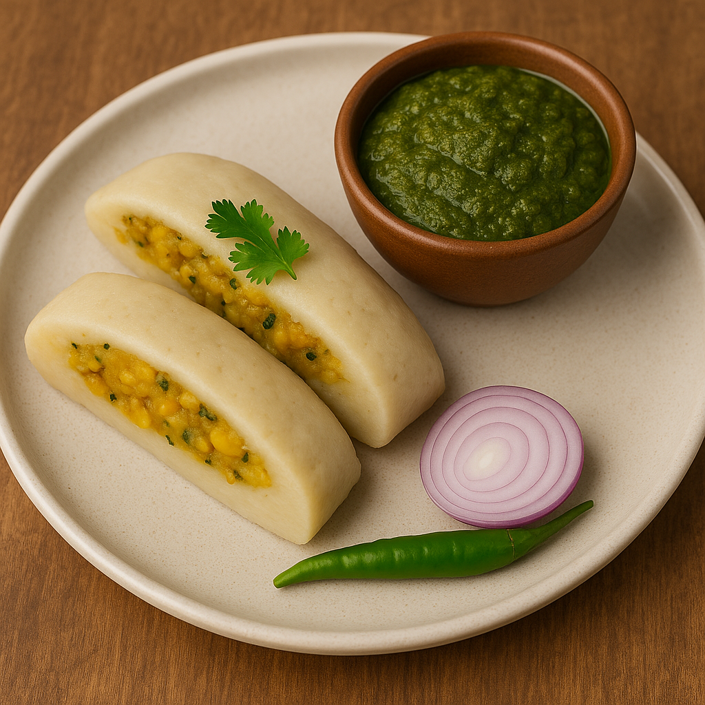 Chana Dal Fara - Steamed dumplings filled with spiced split chickpea mixture